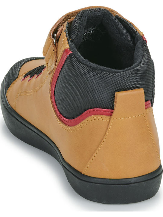 J Gisli Παιδικά Sneakers High Ανατομικά με Σκρατς Καφέ