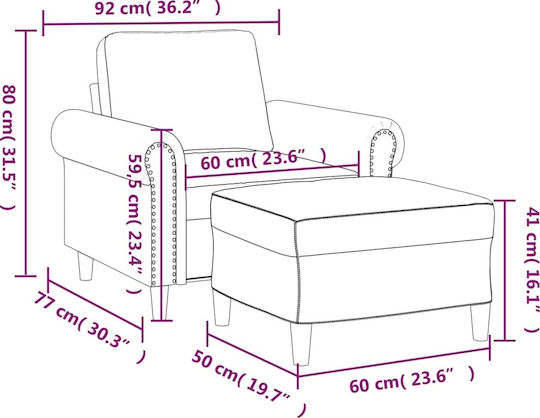 Armchair with Footstool Blue 92x77x80cm