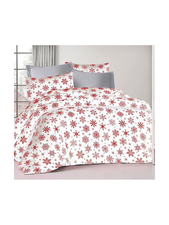 Dimcol Snowflake Pillowcase with Envelope Cover 462 White-Red 50x70cm.