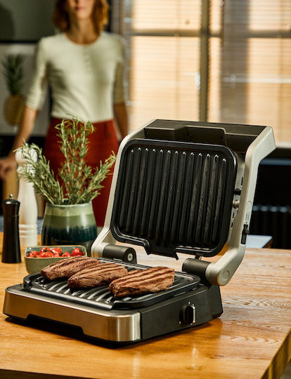 Tefal Optigrill 4-in-1 Tabletop Electric Grill Smooth and Ribbed Plate 2100W Inox with Lid and Adjustable Thermostat
