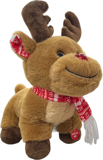 Friendlies Plush Christmas Little Deer with Sound with Greek Carols and Shiny Nose for 3+ Years 30 cm