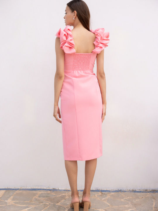Midi Puff Sleeve Pink Dress