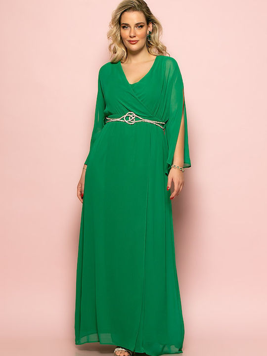 Maxi Muslin Wedding Dress with Waist Jewelry -2418322- Green