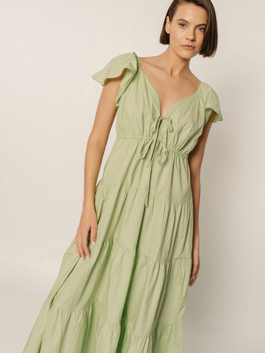 Edward Jeans Summer Maxi Dress with Ruffle Mint Green