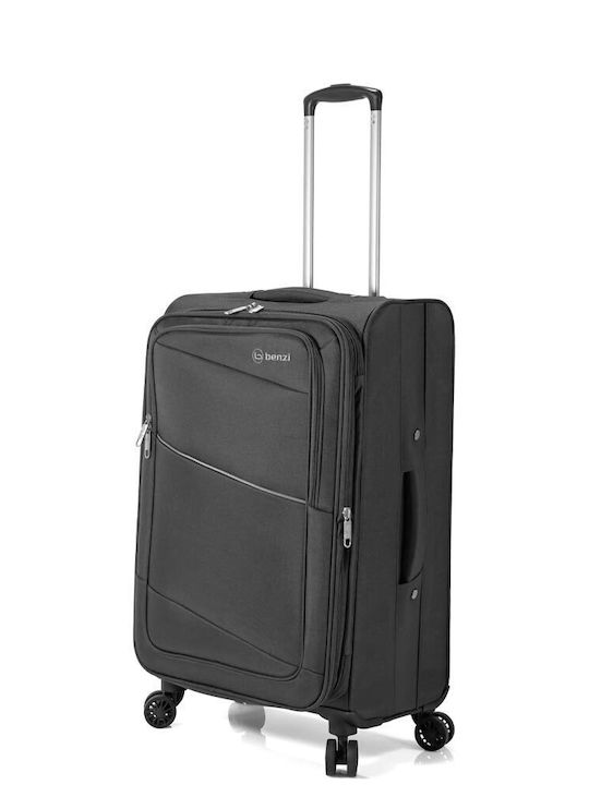 Benzi Medium Fabric Suitcase Black with 4 Wheels Height 63cm