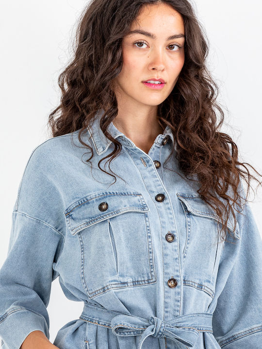 Midi Shirt Dress Denim Light Blue