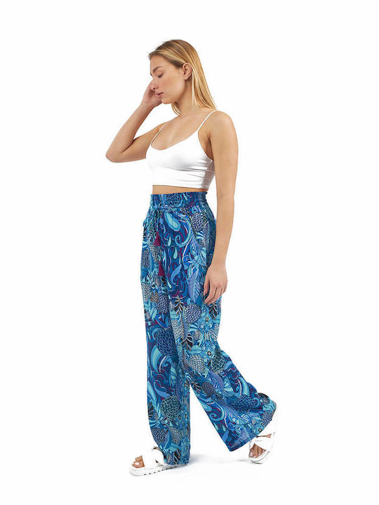 Verde Women's Fabric Trousers Blue