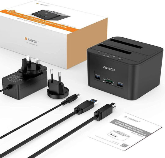 Fideco Docking Station pentru 2 Hard Disk-uri SATA 2.5" / 3.5" cu conectivitate USB 3.1 / USB 3.0