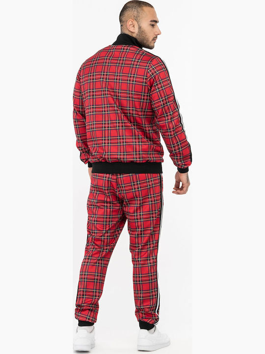 Men's Polyester Tracksuit & Jacket Lonsdale Royal Stewart Slim Fit Red Black