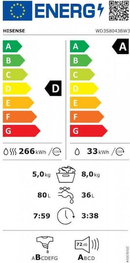 Hisense Πλυντήριο-Στεγνωτήριο Ρούχων 8kg/5kg Ατμού 1400 Στροφές με Wi-Fi