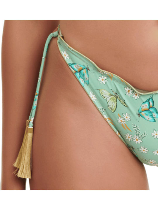 Bikini Slip με Κορδονάκια Μέντα