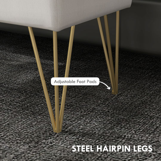 Bench Stool With Storage Space Upholstered In Cream Fabric 100x40x49cm