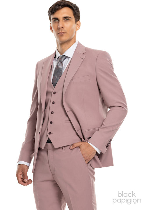 Men's Suit with Vest Pink