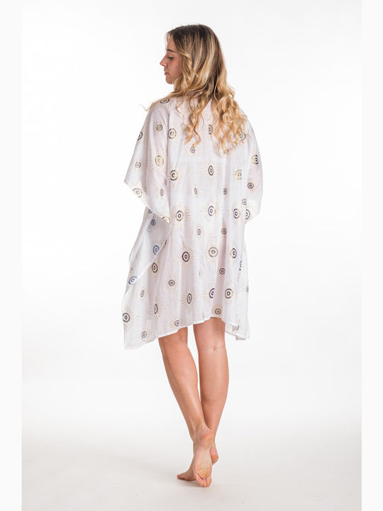 Rima Beachwear Cotton Beach Poncho White