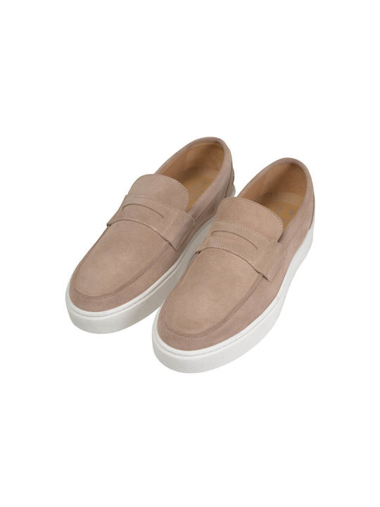 Leather Suede Penny Loafers Beige