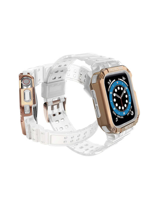 Hurtel Armored Θήκη & Λουράκι Σιλικόνης Διάφανο / Ροζ (Apple Watch 42/44/45mm)