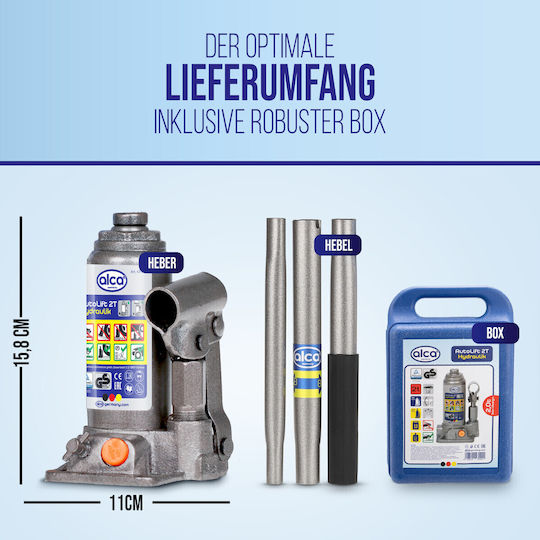 Alca Hydraulic Bottle Jack with Lifting Capacity up to 30.8cm and Weight Capacity up to 2 Tons