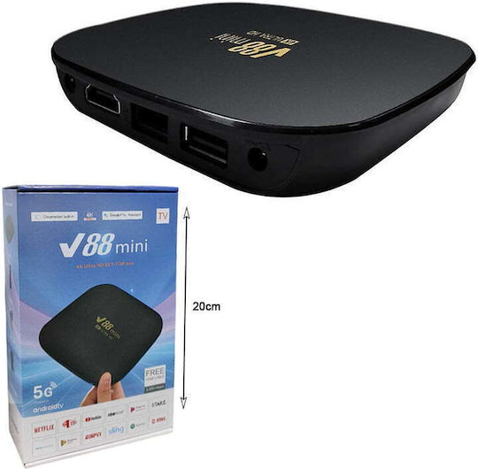 TV Box V88 Mini 4K UHD with WiFi 16GB RAM and 16GB Storage Space with Operating System Android and Google Assistant