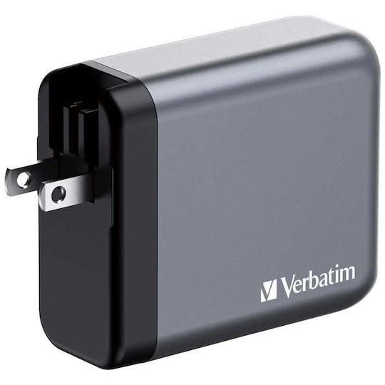 Verbatim Φορτιστής Χωρίς Καλώδιο GaN με Θύρα USB-A και 3 Θύρες USB-C 140W Power Delivery / Quick Charge 3.0 Γκρι (GNC-140)