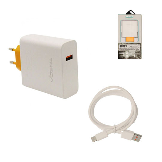 Treqa Handyladegerät und Kabel USB-C 120W Schnellaufladung 3.0 Weiß (CH-646)