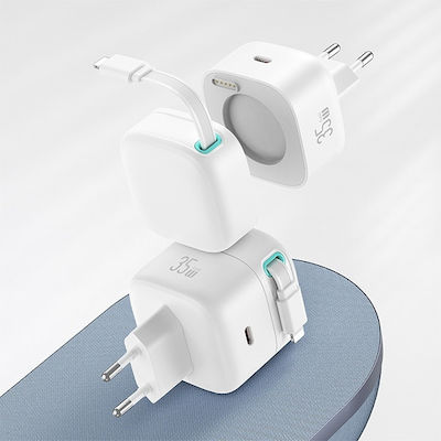 Usams Încărcător GaN cu Port USB-C și Cablu USB-C - Lightning 35W Livrarea energiei Negruς (US-CC202)