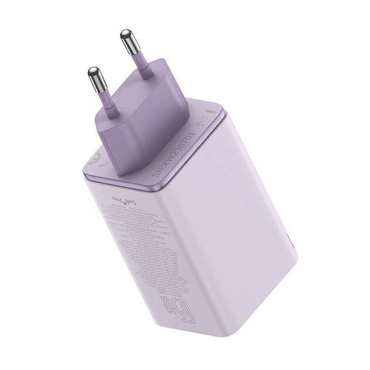 Baseus Ladegerät ohne Kabel GaN mit 2 USB-A Anschlüsse und 2 USB-C Anschlüsse 65W Lila (GAN6 Pro)
