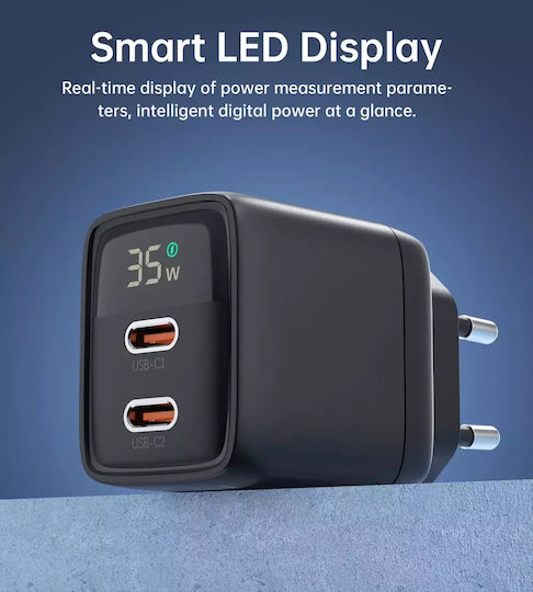 Choetech Φορτιστής Χωρίς Καλώδιο GaN με 2 Θύρες USB-C 35W Power Delivery Μαύρος (PD6051)