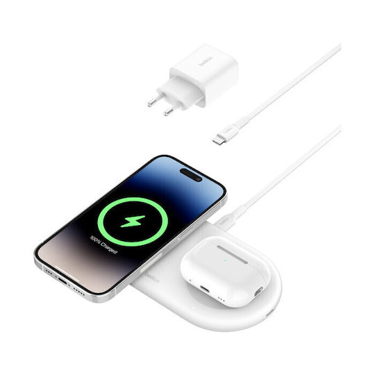 Belkin Kabelloses Ladegerät (Qi Pad) 15W Stromlieferung Weißs (BOOST Charge Pro 2in1 Qi2)