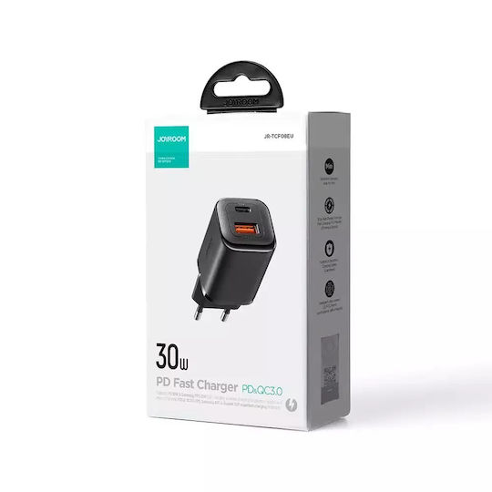 Joyroom Φορτιστής Χωρίς Καλώδιο με Θύρα USB-C 30W Power Delivery / Quick Charge 3.0 Μαύρος (JR-TCF08)