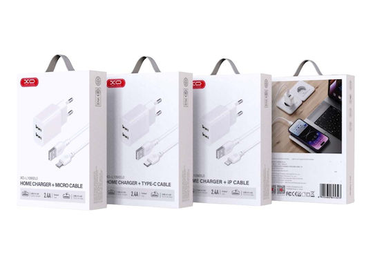 XO Charger with 2 USB-A Ports and Cable USB-C Whites (L109)