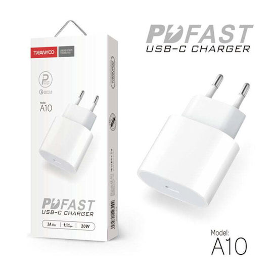 Tranyoo Φορτιστής Χωρίς Καλώδιο με Θύρα USB-C 20W Power Delivery Λευκός (A10)