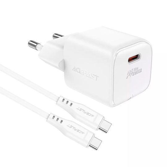 Acefast Încărcător Fără Cablu GaN cu Port USB-C 30W Livrarea energiei / Quick Charge 2.0 / Quick Charge 3.0 / Quick Charge 4+ Albς (A77)