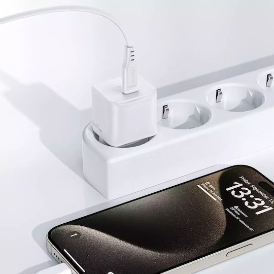 Acefast Încărcător Fără Cablu GaN cu Port USB-C 30W Livrarea energiei / Quick Charge 2.0 / Quick Charge 3.0 / Quick Charge 4+ Albς (A77)