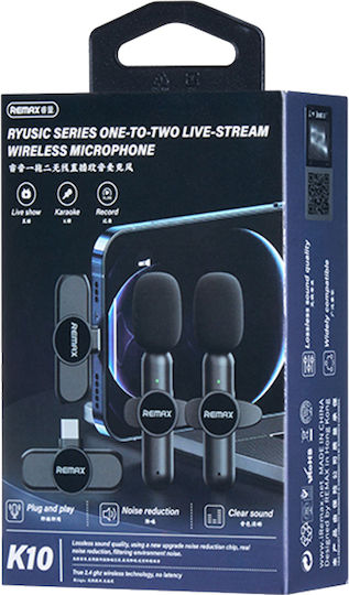 Remax Κ10 Live-Stream One-to-Two Lightning Set Drahtlos Mikrofon Πέτου, Clip On für Gesang