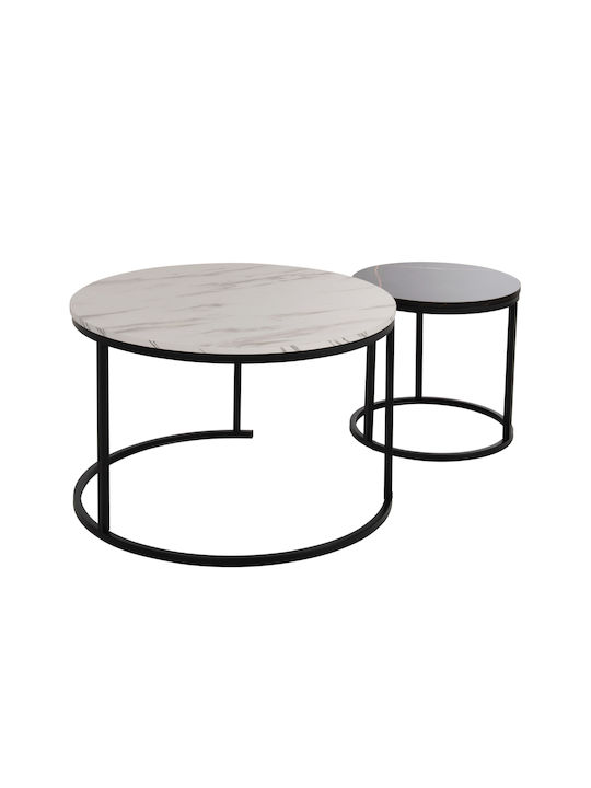 Round Wooden Marble Zigon Set 2 Pieces 80x80x48cm