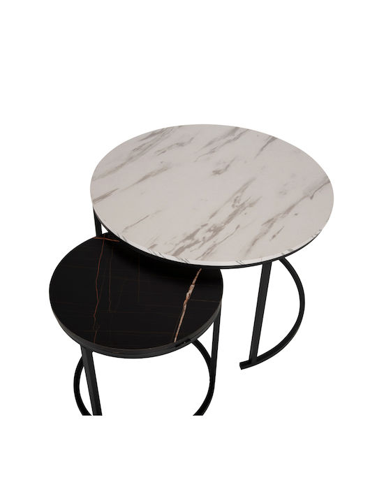 Round Wooden Marble Zigon Set 2 Pieces 80x80x48cm