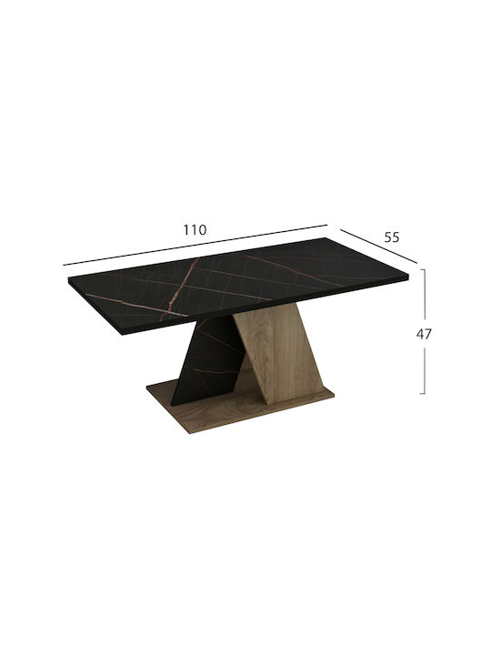 Rectangular Central Coffee Table Dile Wooden Natural-Black W110xD55xH47cm