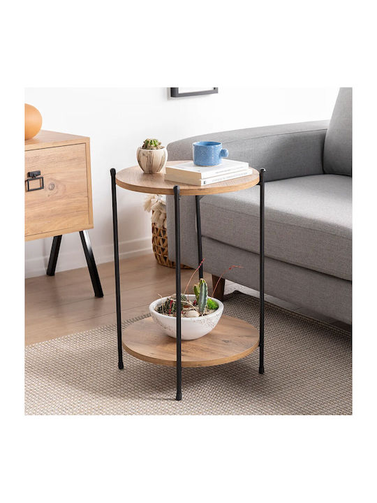 Tsouki Round Wooden Side Table oak-μαύρο L40xW40xH60cm