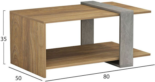 Rechteckiger Zentraler Kaffeetisch Wilma Holz Natur-Grau M80xB50xH35cm
