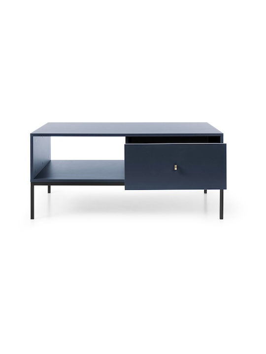 Rectangular Central Coffee Table Mono Wooden with Drawers Blue / Gold M103.5xW68xH46.2cm