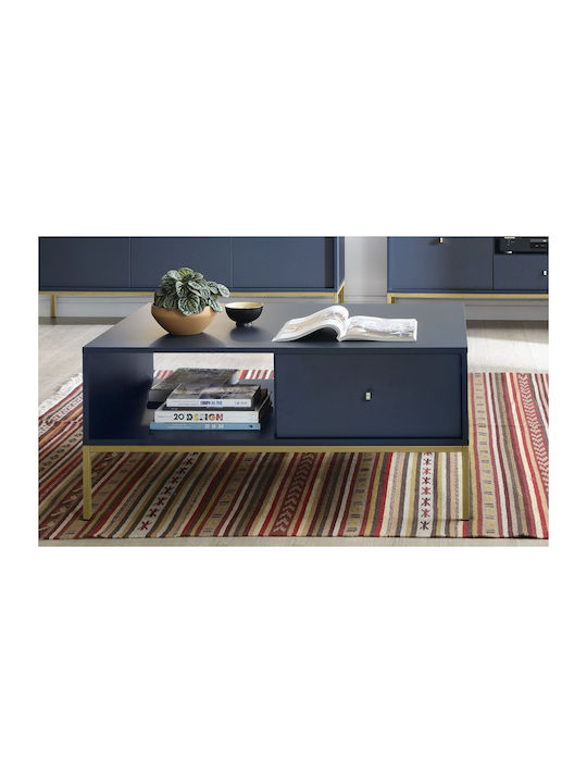 Rectangular Central Coffee Table Mono Wooden with Drawers Blue / Gold M103.5xW68xH46.2cm