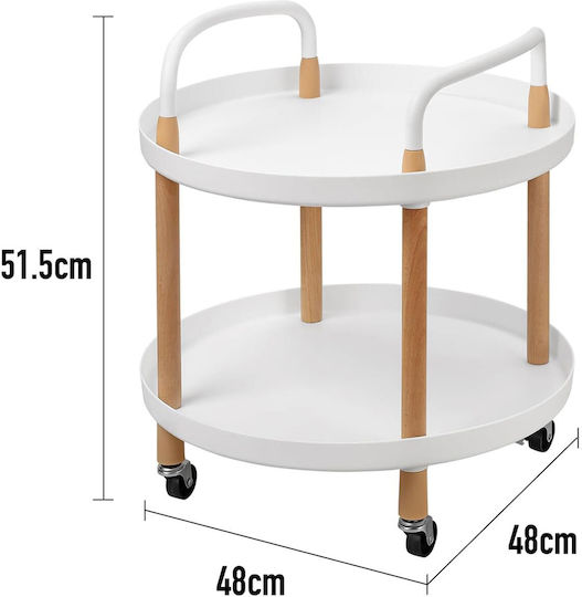 Round Side Metal Coffee Table with Wheels White / Natural W48xL48xH51.5cm