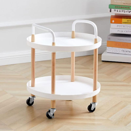 Round Side Metal Coffee Table with Wheels White / Natural W48xL48xH51.5cm