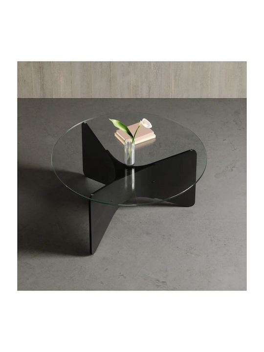 Round Central Coffee Table Madera Glass Black W84xL84xH38cm