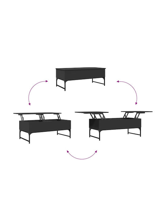Central Rectangular Wooden Coffee Table with Lifting Mechanism Black M100xP50xH40cm