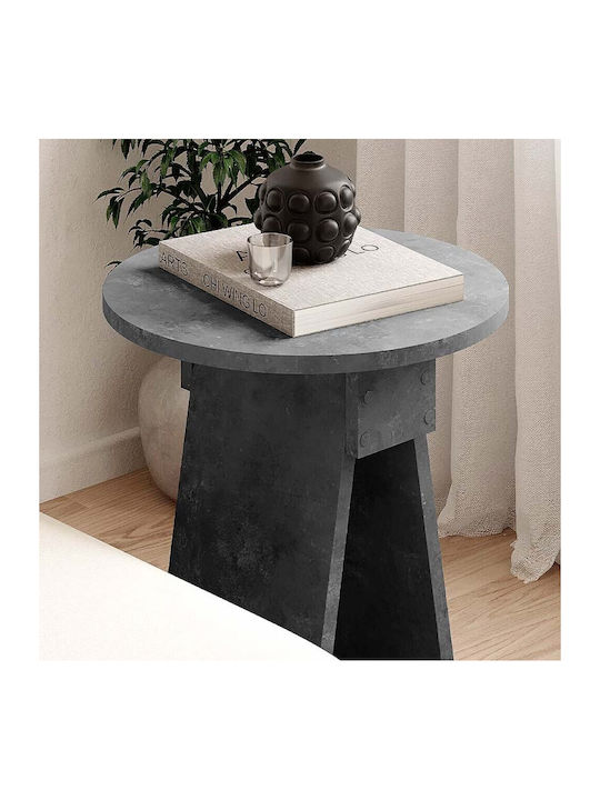 Round Side Coffee Table Chen Wooden Gray Retro W42xL42xH50cm