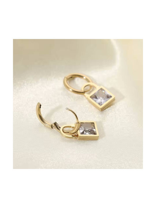 Earrings Hoops made of Steel Gold Plated with Stones