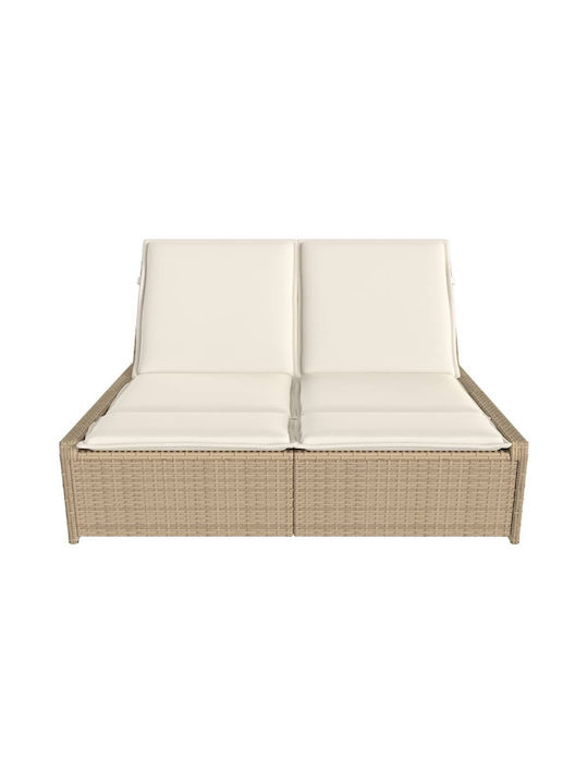 Liegestuhl Doppelter Rattan mit Kissen Beige 110x200cm.