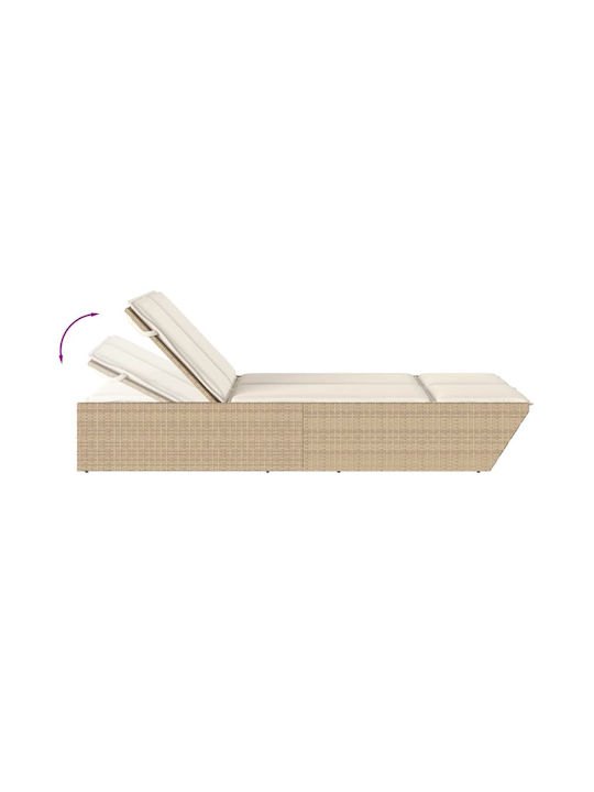 Liegestuhl Doppelter Rattan mit Kissen Beige 110x200cm.