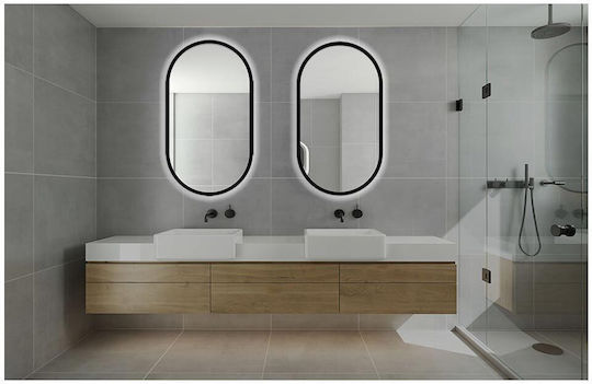 Oval Bathroom Mirror Led made of Metal 50x90cm Black